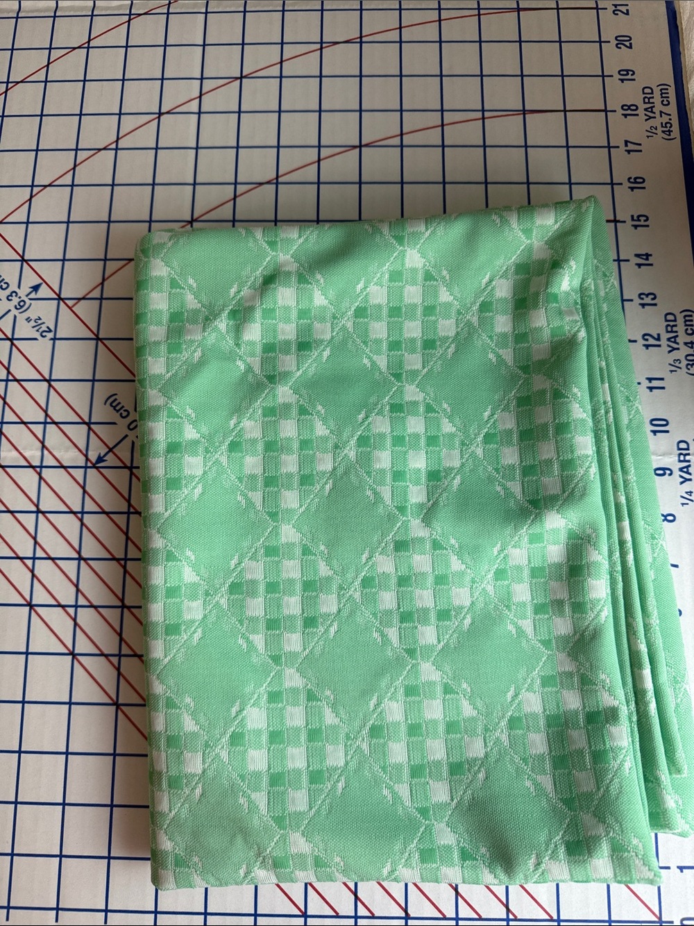 Vintage 1970s Mint Green Jacquard Double Knit Fabric 1⅓ Yds x 60” Polyester